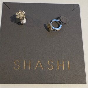 SHASHI Silver Plated Pave Floral Huggie Petite Earrings